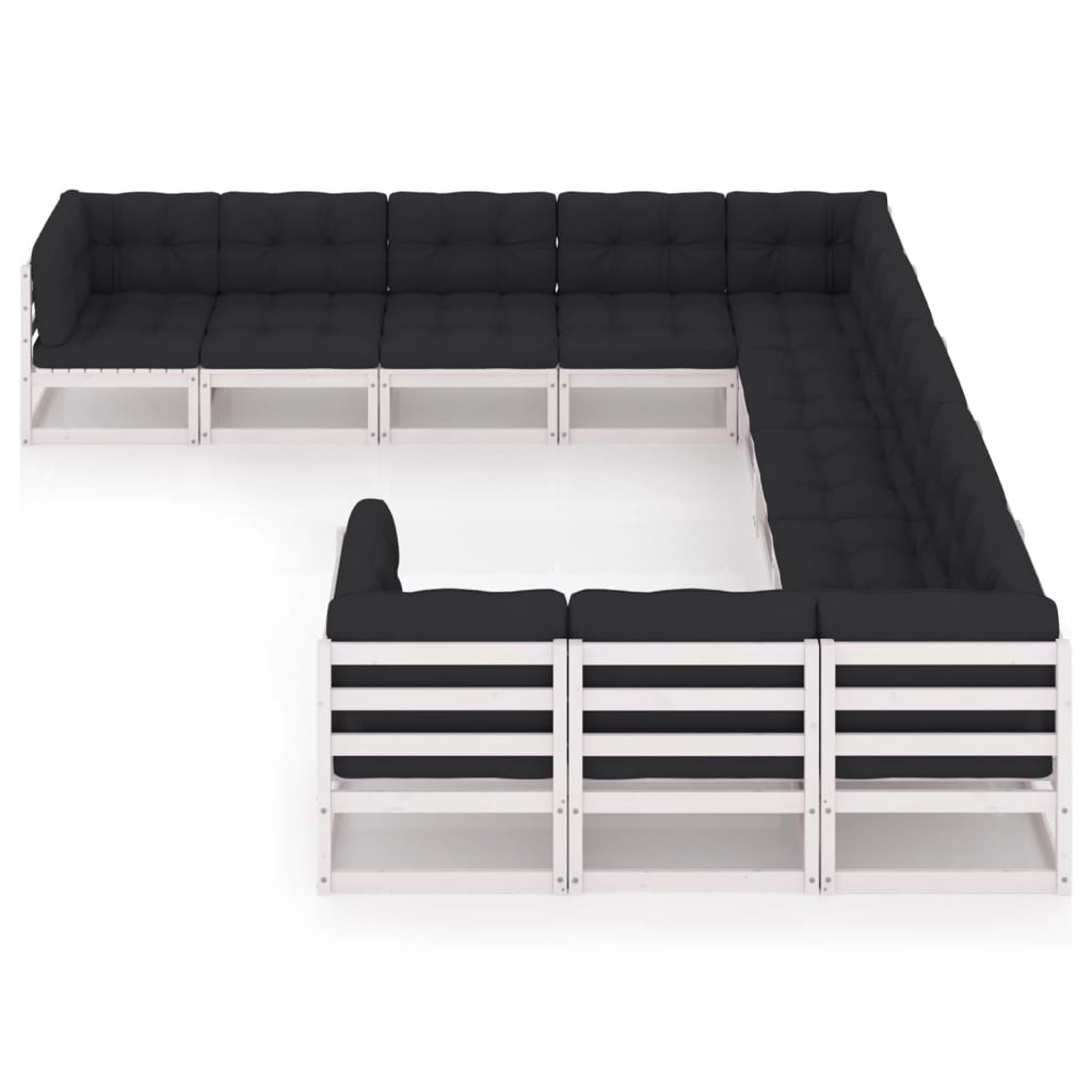 11-tlg. Garten-Lounge-Set mit Kissen Weiss Kiefer Massivholz